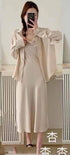 Women Casual Satin Spaghetti Straps Maxi Dress With Shirts